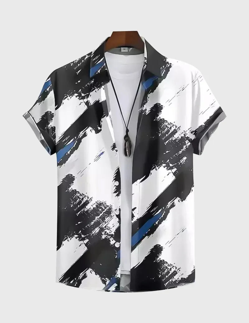 Black and White Cross Paint Design Beach and casual Multicolor Printed Shirt Cotton Material Half Sleeves Mens