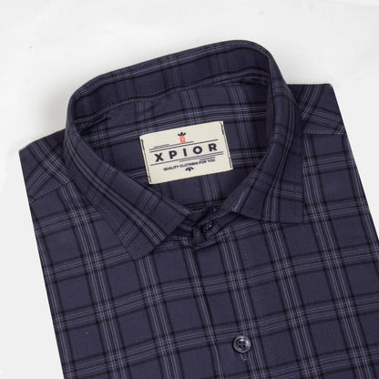 Healing Men's Full Sleeves Checks Formal Shirt Premium Collection Cotton Fabric Dark Blue