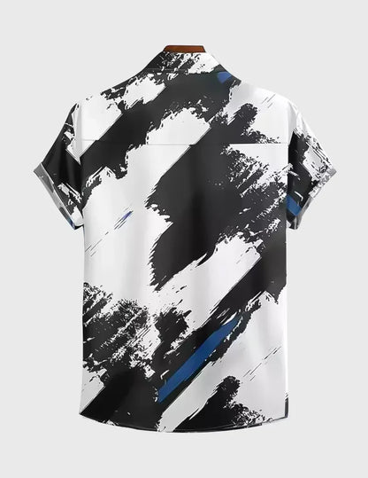 Black and White Cross Paint Design Beach and casual Multicolor Printed Shirt Cotton Material Half Sleeves Mens
