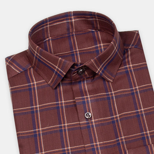 Good-looking Men's Full Sleeves Checks Formal Shirt Premium Collection Cotton Fabric Brown Color