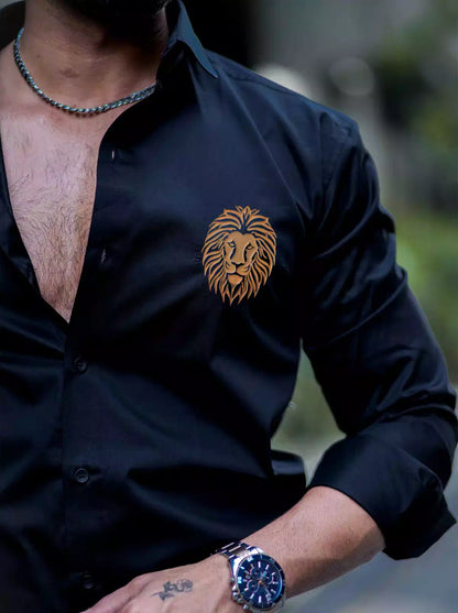 Black Mufasa Printed Satin Cotton Full Sleeves Mens Shirt