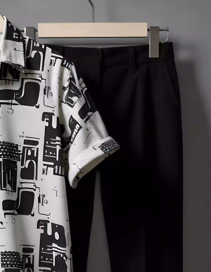 Black Box Design Printed Mens Full Set Trouser and Shirt Half Sleeves