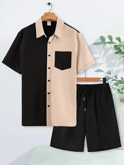 Cream and black Mix Colored Men's Half Sleeves Cords Cotton Material
