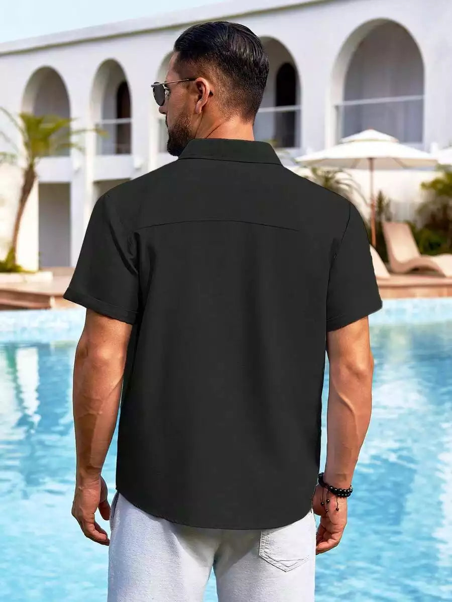 Black Color Solid Men's Short Sleeves Shirt Easter Wear Exclusive