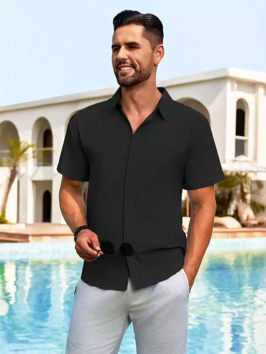 Black Color Solid Men's Short Sleeves Shirt Easter Wear Exclusive