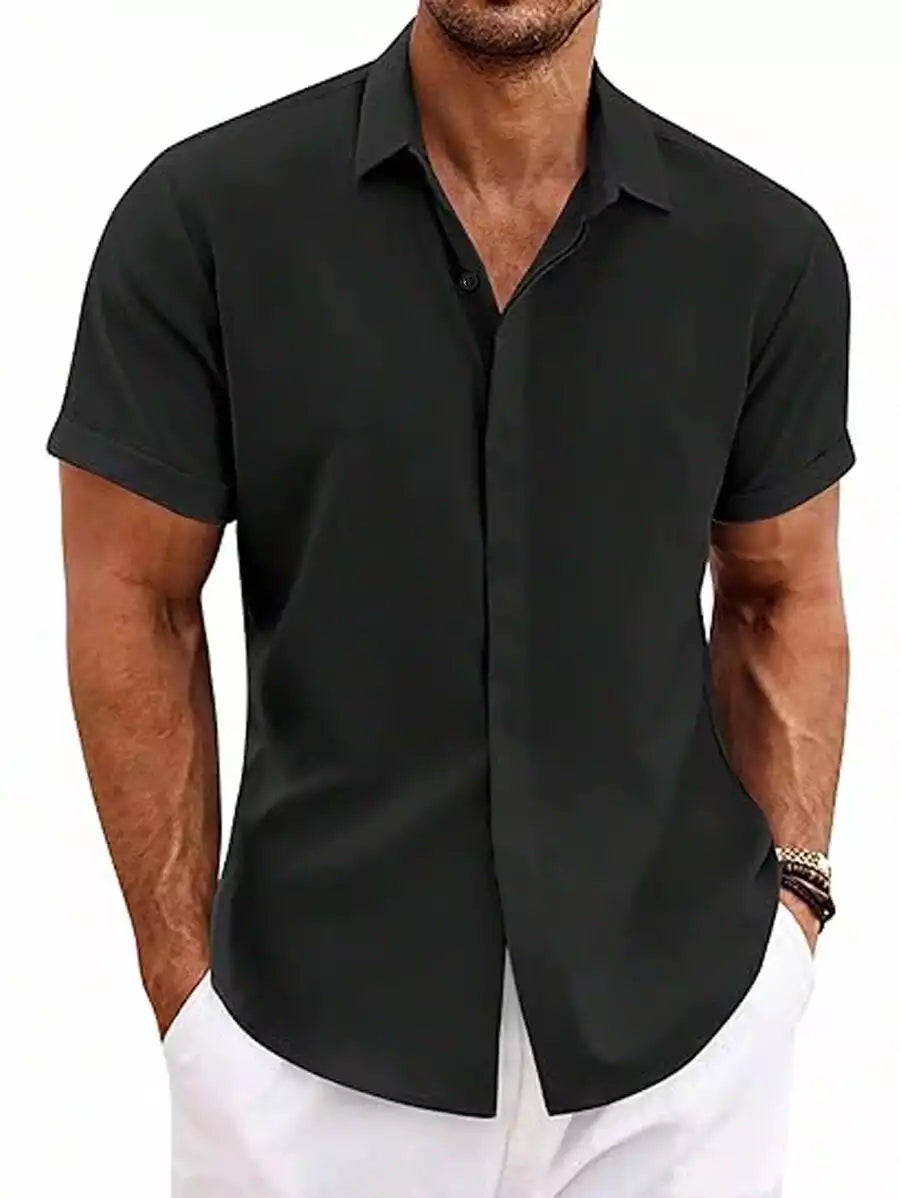 Black Color Solid Men's Short Sleeves Shirt Easter Wear Exclusive