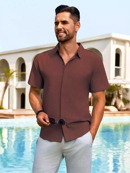 Brown Color Solid Men's Short Sleeves Shirt Easter Wear Exclusive