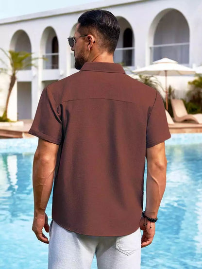 Brown Color Solid Men's Short Sleeves Shirt Easter Wear Exclusive