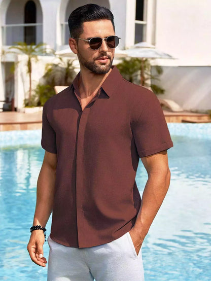 Brown Color Solid Men's Short Sleeves Shirt Easter Wear Exclusive