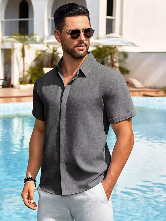 Grey Color Solid Men's Short Sleeves Shirt Easter Wear Exclusive