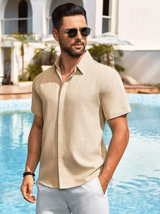 Khaki Color Solid Men's Short Sleeves Shirt Easter Wear Exclusive