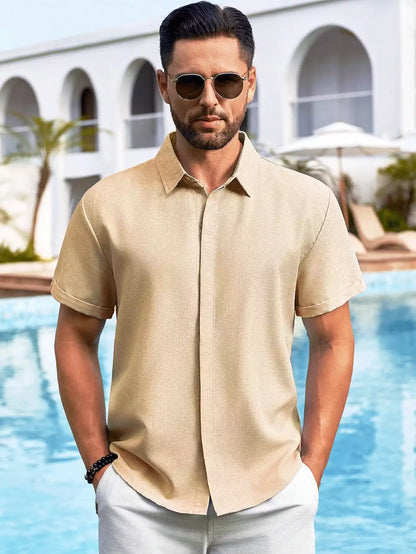 Khaki Color Solid Men's Short Sleeves Shirt Easter Wear Exclusive