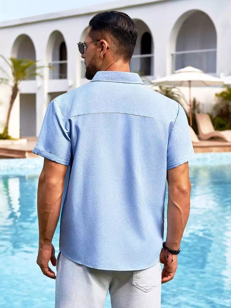 Sky Blue Color Solid Men's Short Sleeves Shirt Easter Wear Exclusive