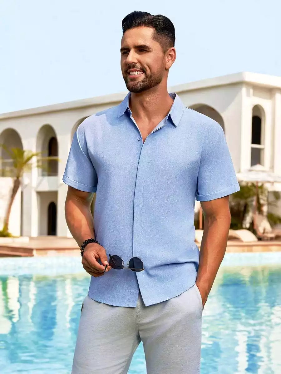 Sky Blue Color Solid Men's Short Sleeves Shirt Easter Wear Exclusive