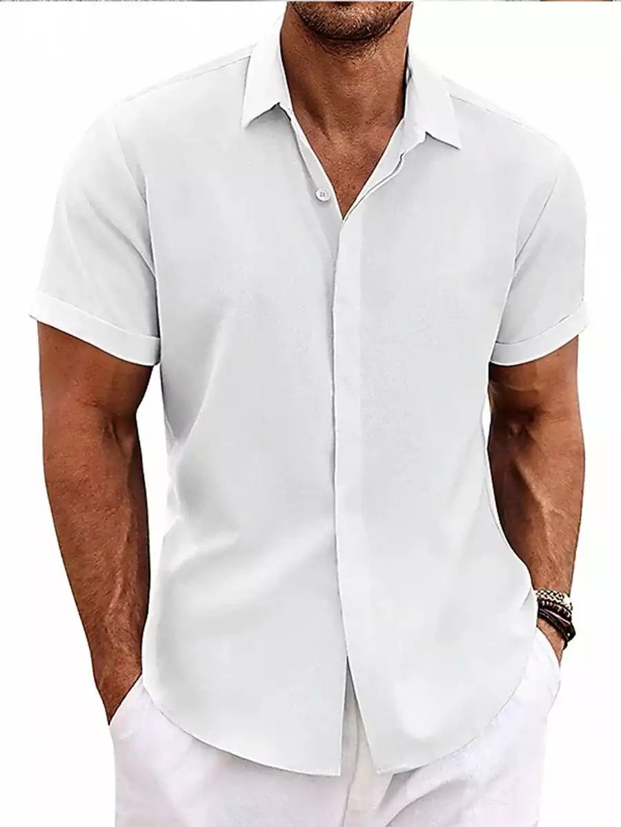 White Color Solid Men's Short Sleeves Shirt Easter Wear Exclusive