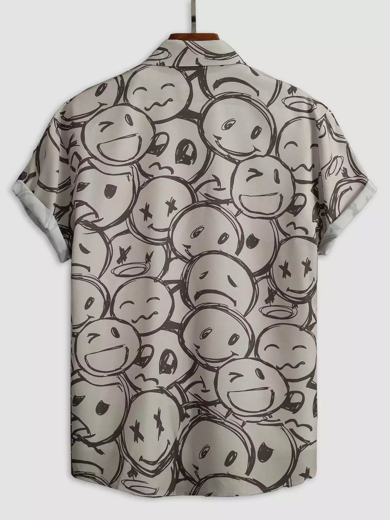 Gray and White Emoji Design Beach and casual Multicolor Printed Shirt Cotton Material Half Sleeves Mens