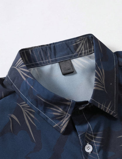 Leaves Pattern Digital Printed Half Sleeves Cotton Material Mens Shirt