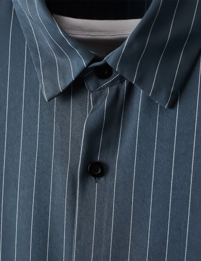 Blue Color Lining Pattern Digital Printed Half Sleeves Cotton Material Mens Shirt