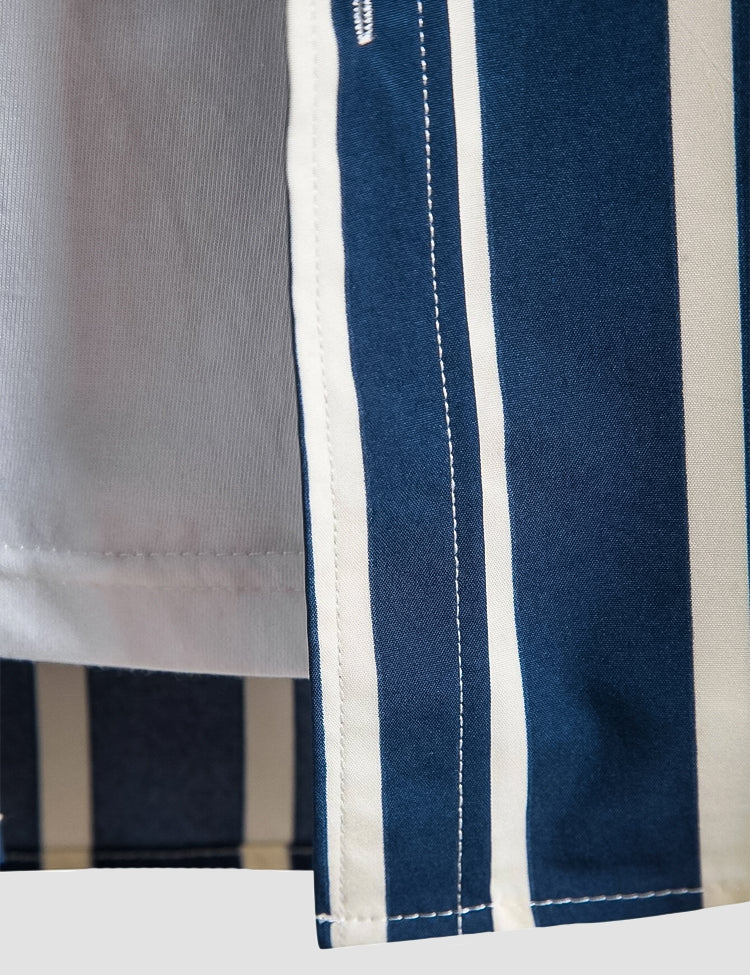 Dark Blue Color Lining Pattern Digital Printed Half Sleeves Cotton Material Mens Shirt