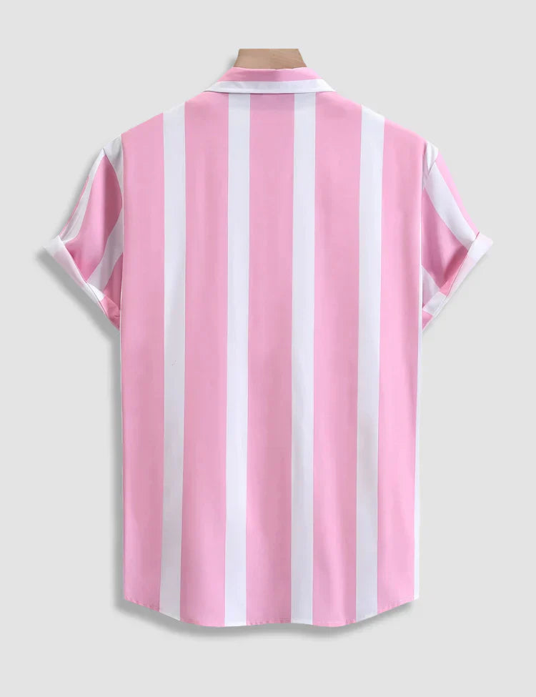 Pink Color Lining Pattern Digital Printed Half Sleeves Cotton Material Mens Shirt