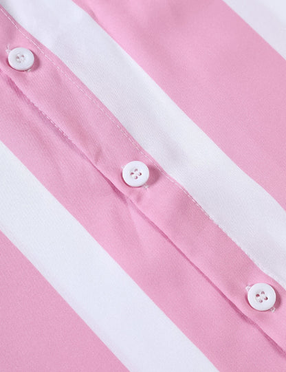 Pink Color Lining Pattern Digital Printed Half Sleeves Cotton Material Mens Shirt