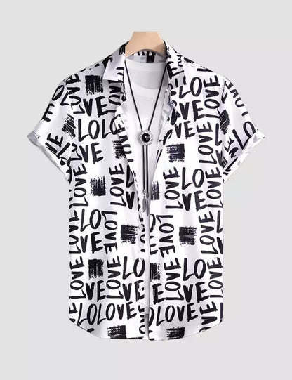 Love Text Digital Printed Half Sleeves Cotton Material Mens Shirt