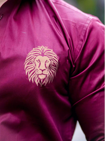 Maroon Mufasa Printed Satin Cotton Full Sleeves Mens Shirt