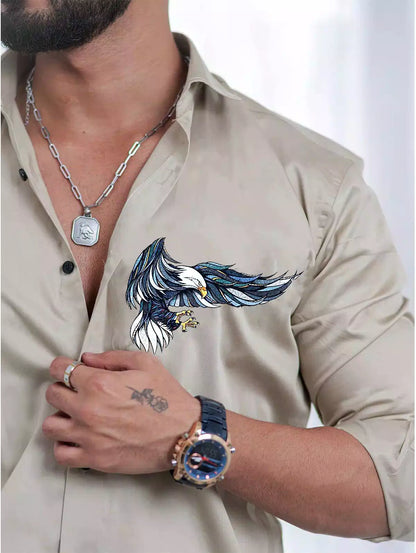 Multi Eagle Beige Printed Satin Cotton Full Sleeves Mens Shirt