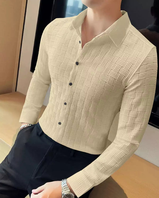 Light Brown Color Full Sleeves Mens Popcorn Material Shirt