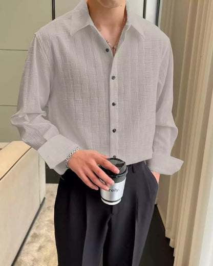 Gray Color Full Sleeves Mens Popcorn Material Shirt