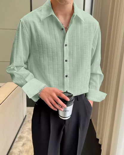 Light Green Color Full Sleeves Mens Popcorn Material Shirt