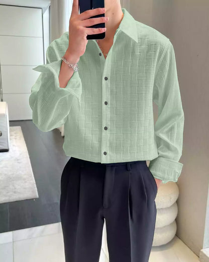 Light Green Color Full Sleeves Mens Popcorn Material Shirt