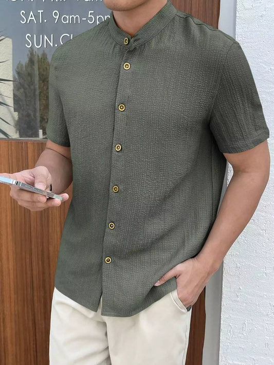 Bottle Green Popcorn Plain Shirt Cotton Material for Men's Available