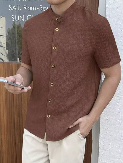 Brown Popcorn Plain Shirt Cotton Material for Men's Available