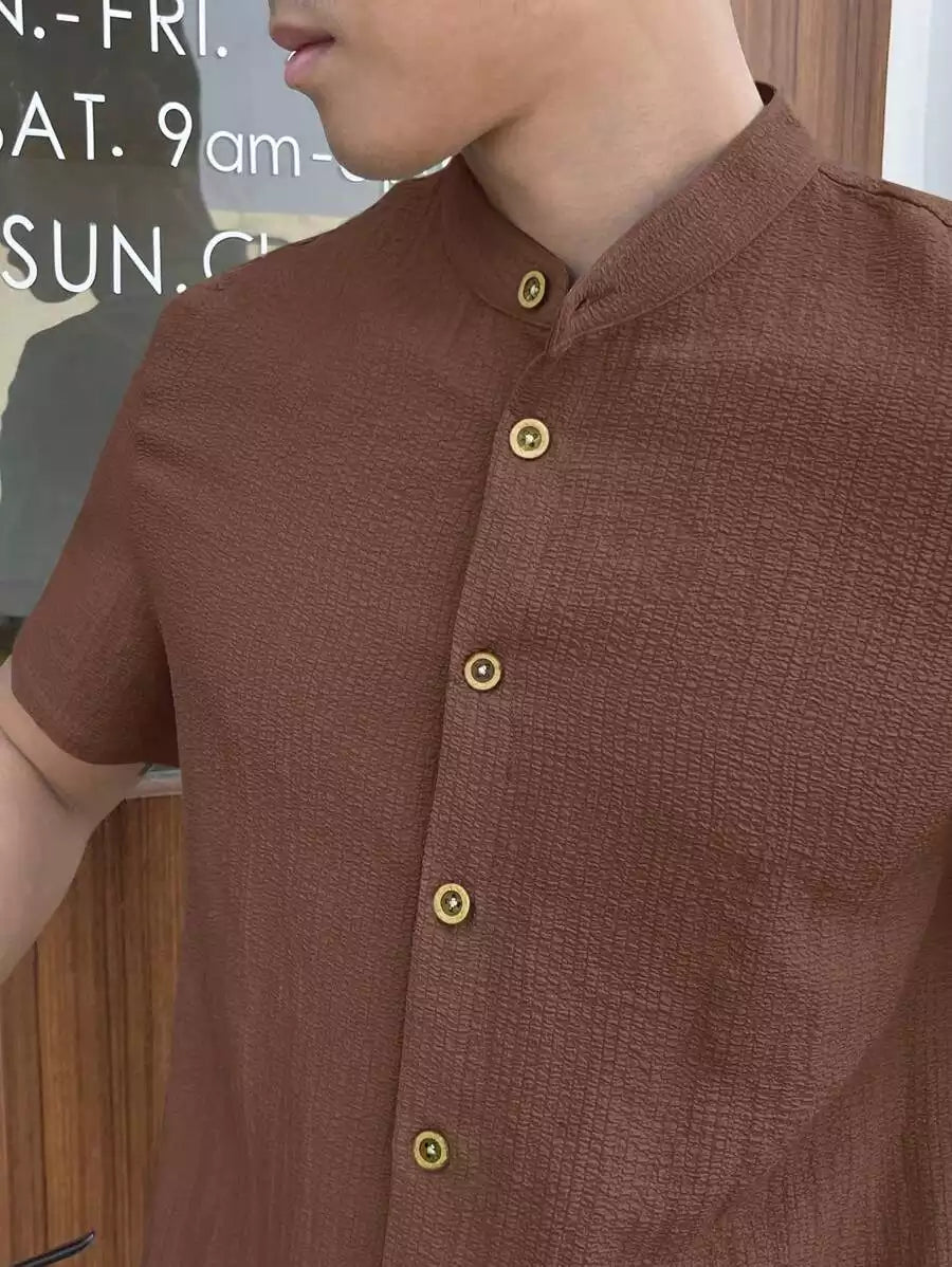 Brown Popcorn Plain Shirt Cotton Material for Men's Available