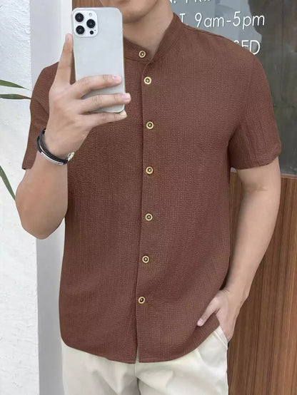 Brown Popcorn Plain Shirt Cotton Material for Men's Available