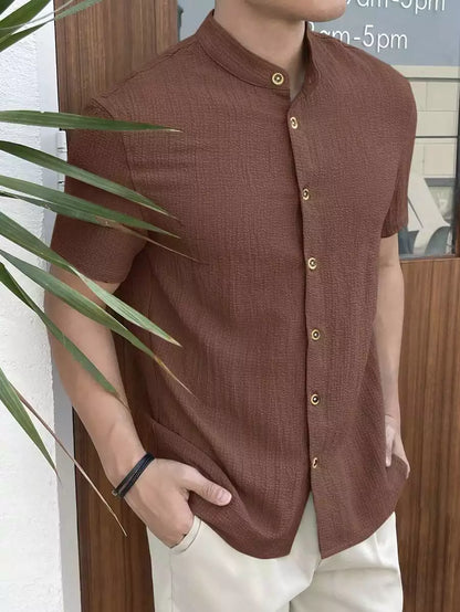 Brown Popcorn Plain Shirt Cotton Material for Men's Available