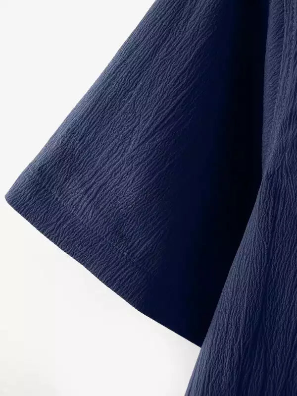 Plain Pattern Dark Blue Color Men's Simple  Cotton Casual Shirt Half Sleeve available