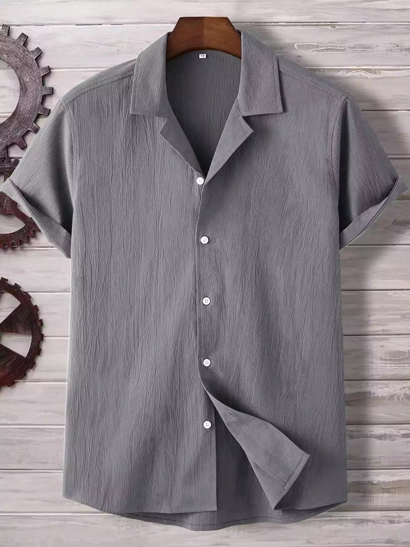 Plain Pattern Grey Color Men's Simple  Cotton Casual Shirt Half Sleeve available