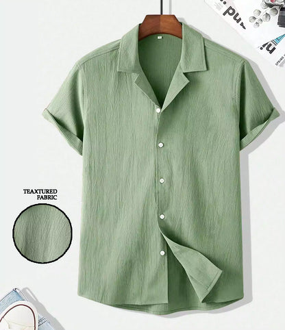 Plain Pattern Light Green Color Men's Simple  Cotton Casual Shirt Half Sleeve available