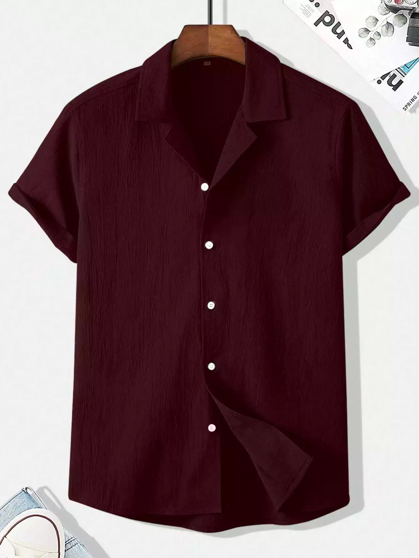 Plain Pattern Maroon Color Men's Simple  Cotton Casual Shirt Half Sleeve available