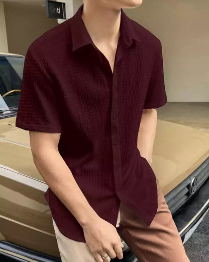 Plain Pattern Maroon Color Men's Simple  Cotton Casual Shirt Half Sleeve available