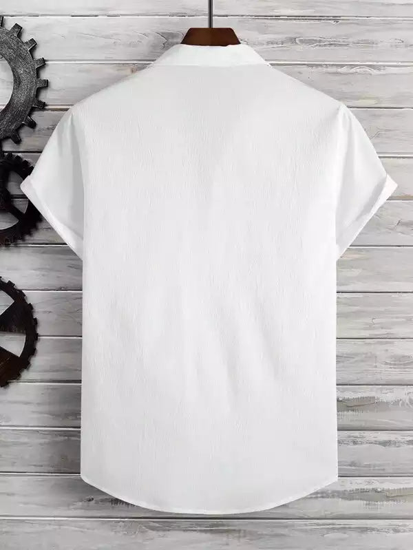 Plain Pattern White Color Men's Simple  Cotton Casual Shirt Half Sleeve available