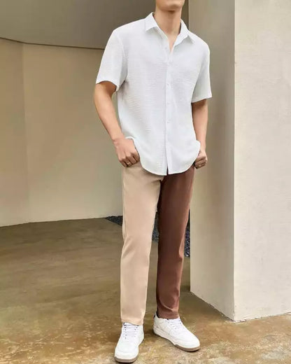 Plain Pattern White Color Men's Simple  Cotton Casual Shirt Half Sleeve available