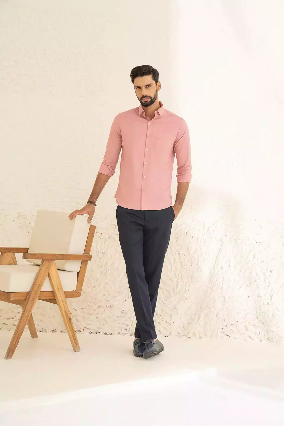 Pink Premium Men's Full Sleeves Plain Shirt Collection Cotton Fabric
