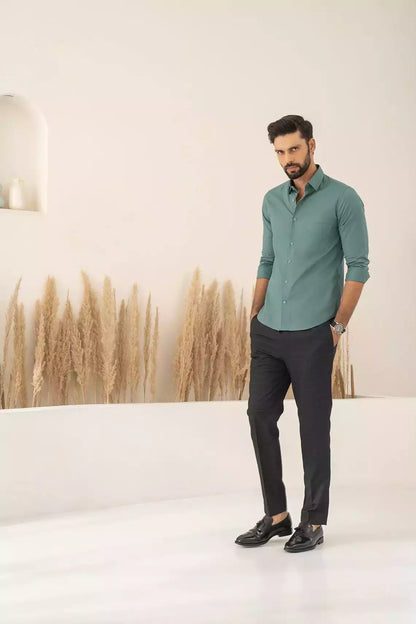 Green Premium Men's Full Sleeves Plain Shirt Collection Cotton Fabric