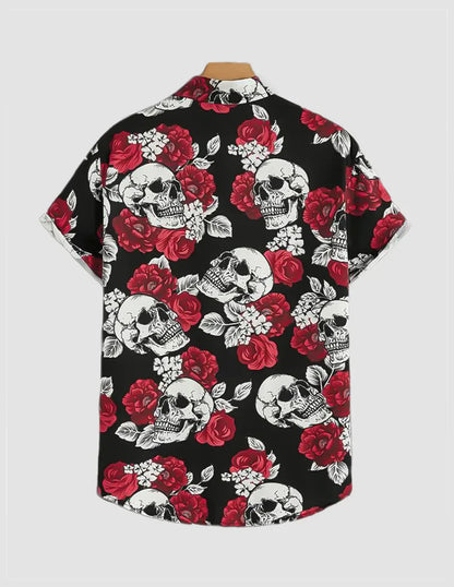 Skull Pattern Digital Printed Half Sleeves Cotton Material Mens Shirt