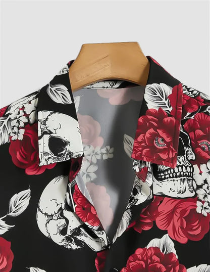 Skull Pattern Digital Printed Half Sleeves Cotton Material Mens Shirt