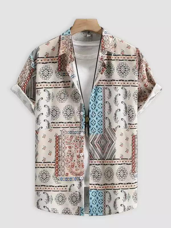 Mandala Pattern Beach and casual Multicolor Printed Shirt Cotton Material Half Sleeves Mens