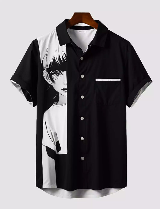 Black Anime Printed Designer Men's Half Sleeves Printed Shirt Exclusive Super Sale